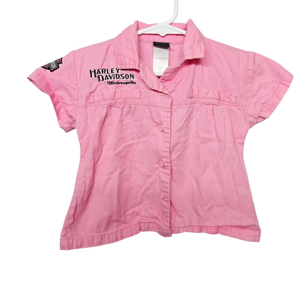 Harley Davidson Button Up Shirt Kids 24 Months Pink Embroidered Logo Graphic